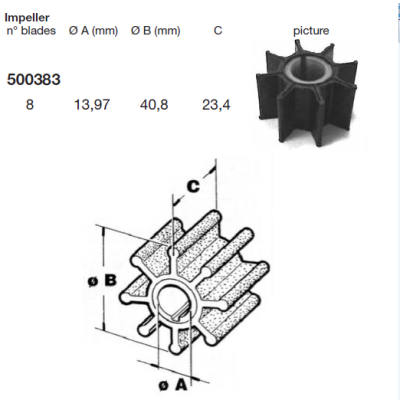 Impeleris - aušinimo sparnuotė Mercury - Tohatsu 9.9AG 10AG 15AG 20AG CEF 500383