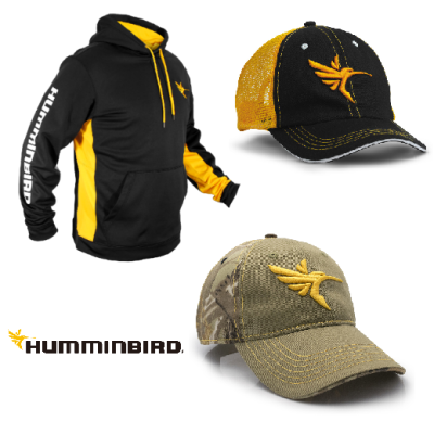 Humminbird echolotų gamintojo drabužiai, kepurėlės ir kiti aksesuarai